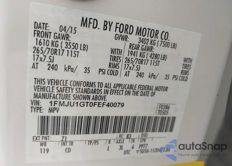 2015 Ford Expedition Xl from USA, damaged, VIN 1FMJU1GT0FEF40079